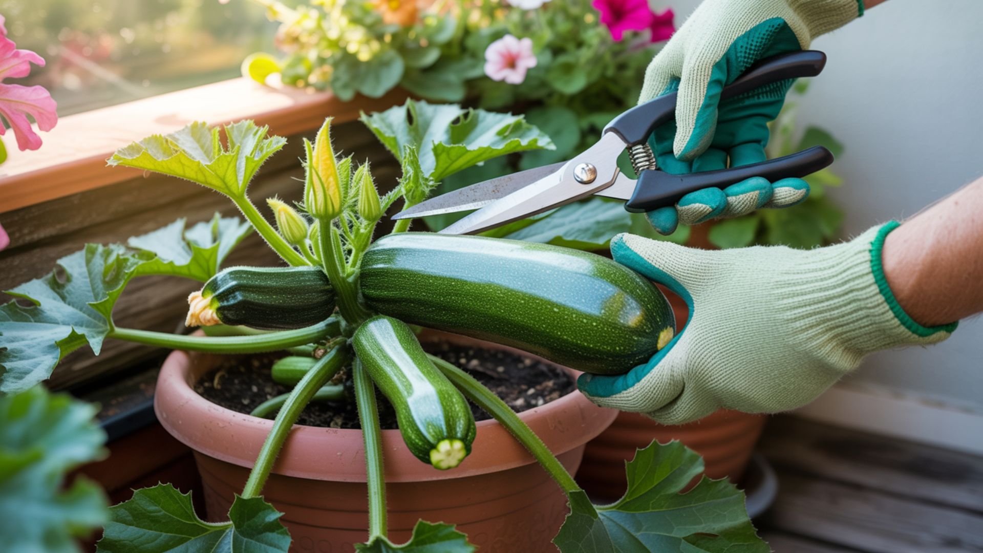 Zucchini im Topf ernten Zucchini im Topf ernten