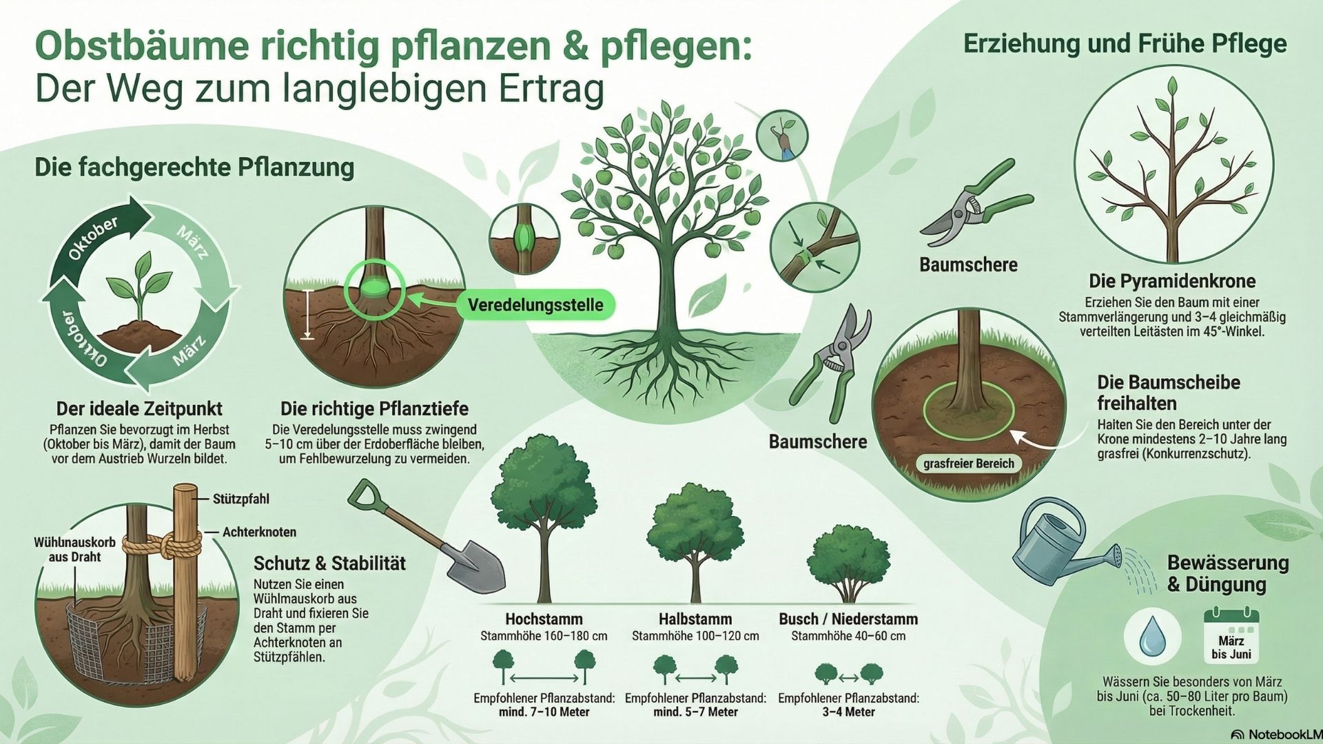 Infografik für Obstbäume richtig pflanzen und pflegen